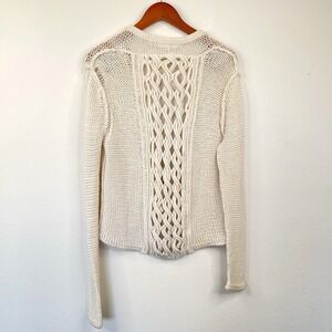 Inhabit Cotton Knit Cardigan Size S Ivory Intricate Back Hand-Knit Boho Coastal